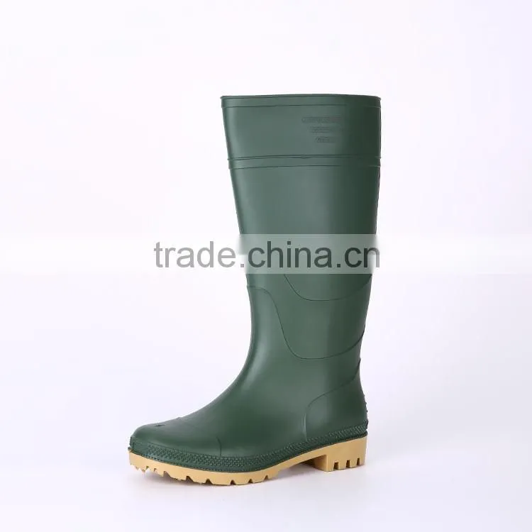 Factory price green pvc rain boots without steel toe, cheap plastic pvc rain boots