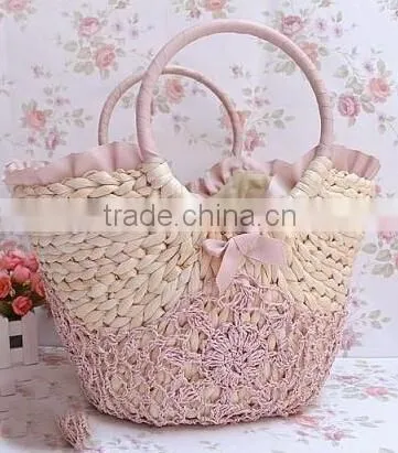 Straw Tote Bag crochet handmaded Style corn husk straw handbag women tote bag seagrass weave storage busket