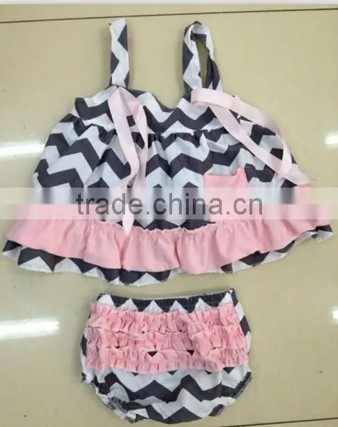 Fashion design summer cotton chevron swing top set with bloomer for kids