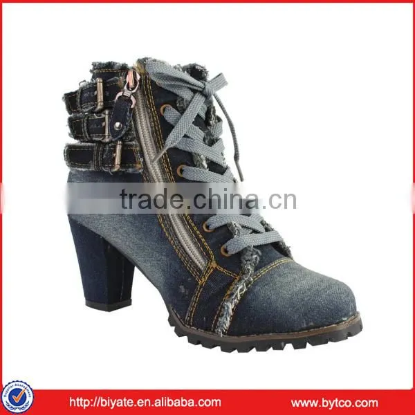 Lady Sexy Shoes,Women's Denim Canvas Zipper High Heel High Top Wedge Shoe Boot