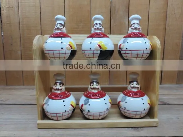 Ceramic Material 6 PCs Kitchen Canisters Set with Bamboo Stand