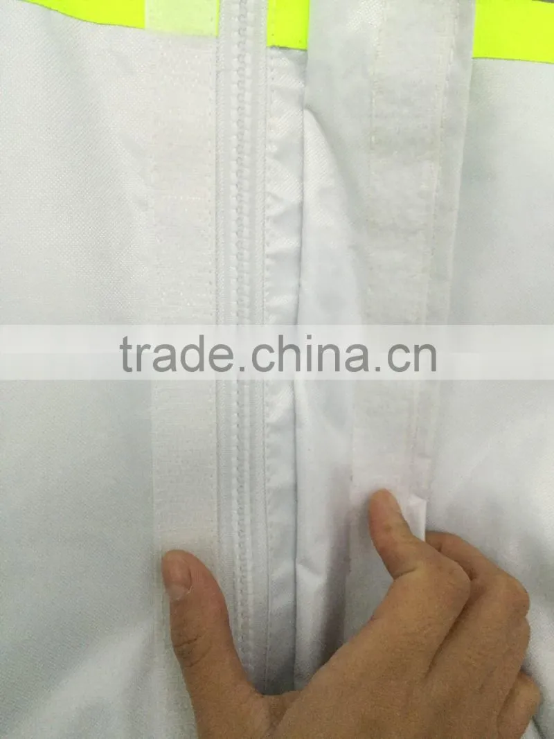 White coverall with reflective tapes 200D oxford/PVC coating