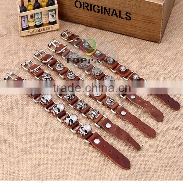 new design stainless steel rivet adjustable braided leather bracelet colorful leather bracelet