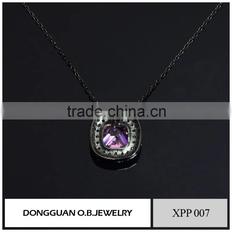 Fashion 925 silver pendant designs, pink diamond crystal pendant necklace