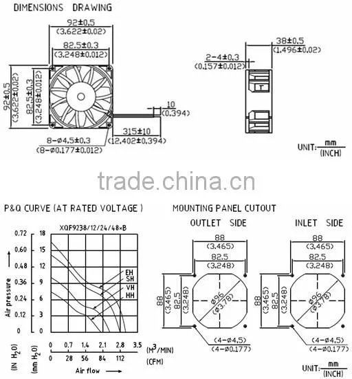 92mm dc9238 high rpm 12v dc fan