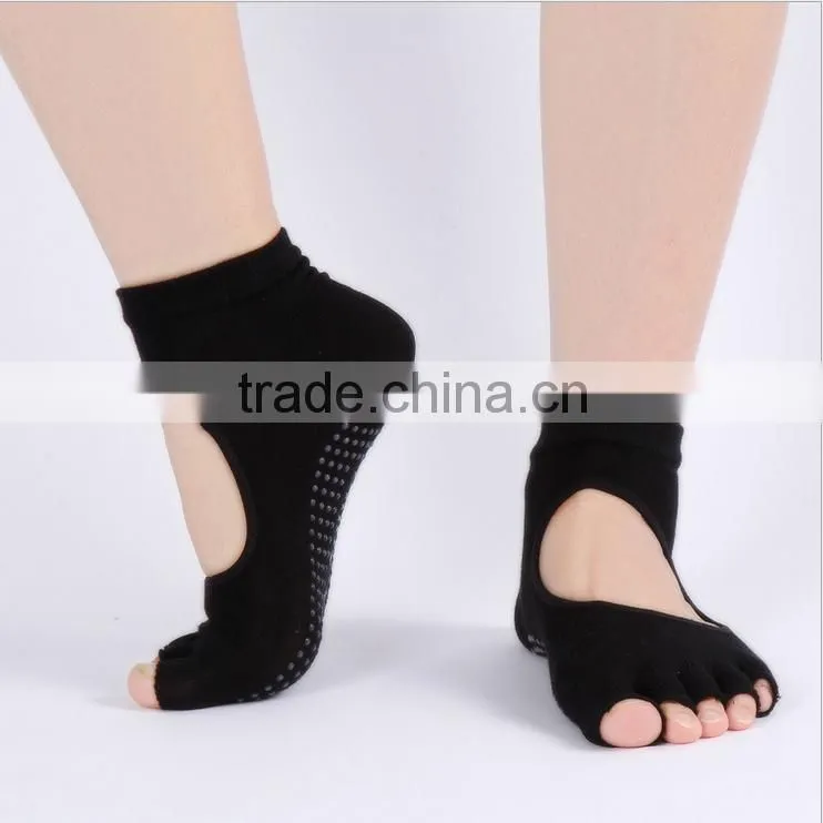 Yoga Pilates Breathable Grip Cotton Non Slip Skid Toeless Half Toe Socks