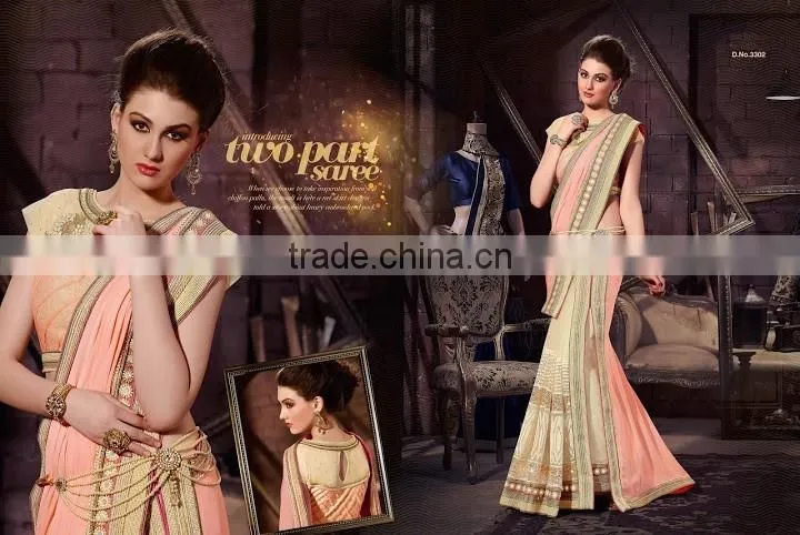 Blue Georgette On Net Designer Lehenga Saree