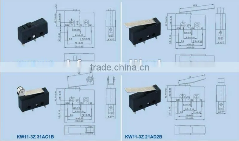 KW11-3Z mini waterproof types of micro switch