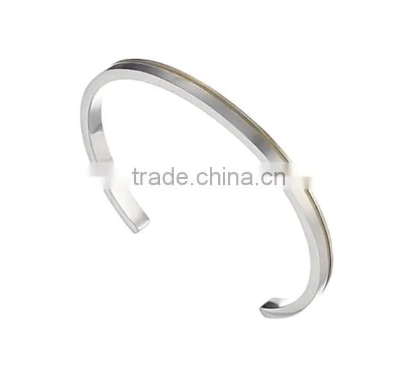 2016 cheap stainless steel bangle jewelry two tone grooved cuff bracelet for men and women