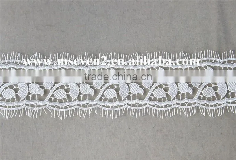 6cm width high quality 100% polyester white color lace trim eyelash lace trim african lace embroidery fabric for wedding dress