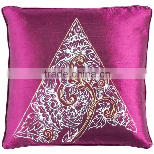 Pillow Case Cushion Covers Silk Art Fabric Painted TRIANGLE painting THAILAND FLOWERS