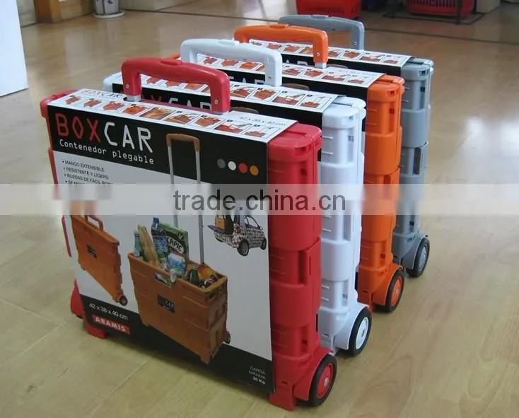 Plastic folding trolley shopping cart with aluminium telescopic handle