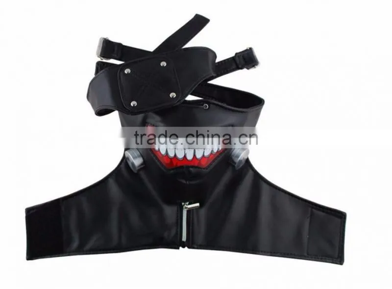 Hot Sale PU Anime Mask With Zipper Black Tokyo Ghoul Cosplay
