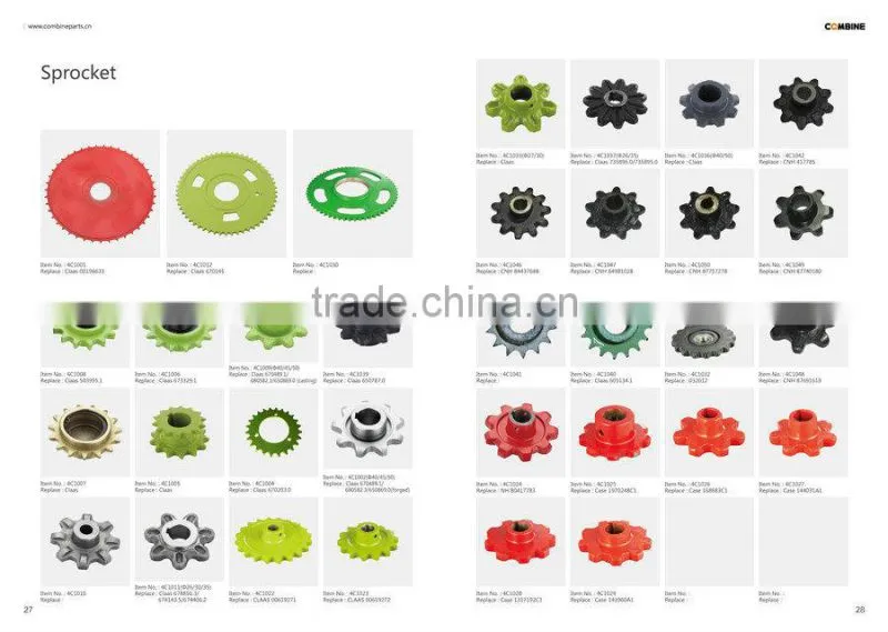 Plastic sprockets combine harvester