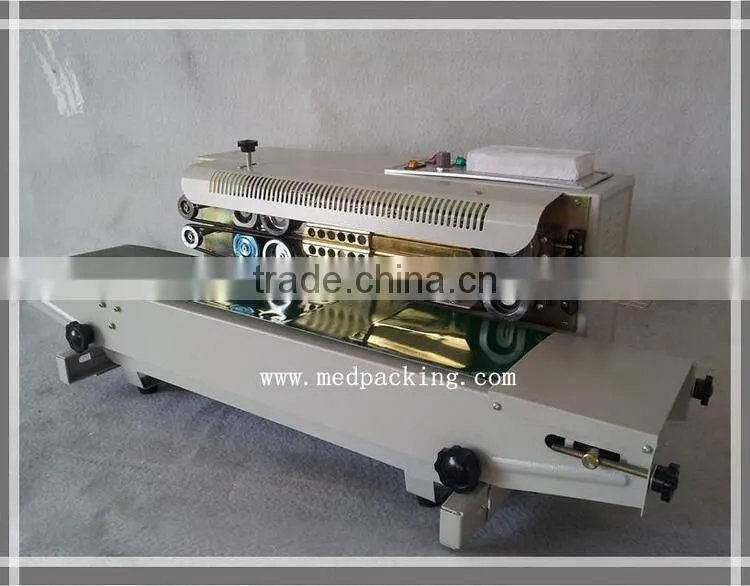 FR900 Plastic Film Sealing Machine+Vertical Sealing+Date Printing+Seal Belt