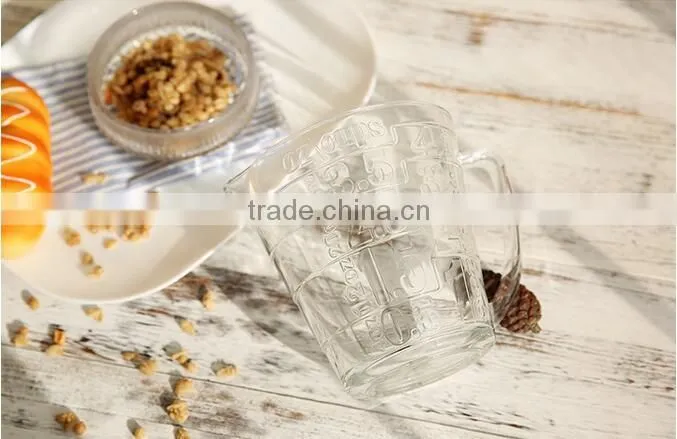 New glass measuring cup Embossed glass measuring cup