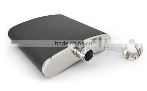 Hip flask leather wrapped flagon with high quality stainless steel