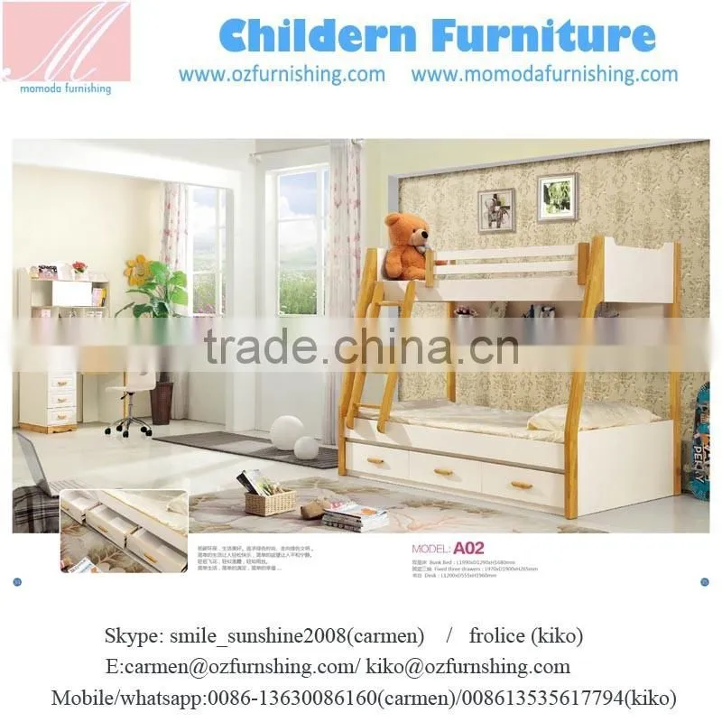 SJ802 white color fashion MDF bunk bed withStep ladder for kids