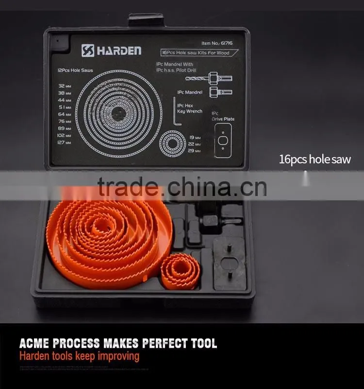 High Carbon Steel Professional 16PCS Hole Saw Set For Wood