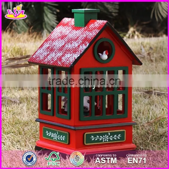 New design red house shape Christmas wooden music box W07B023B