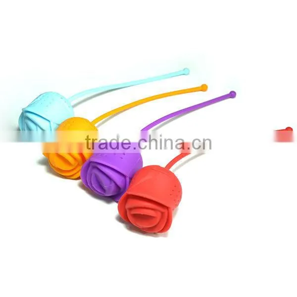 Hot selling promotional gift rose silicone tea bag strainer