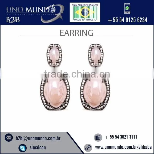 Beautifully Carved Rose Pink Color Stone Earring Available for Casual Use
