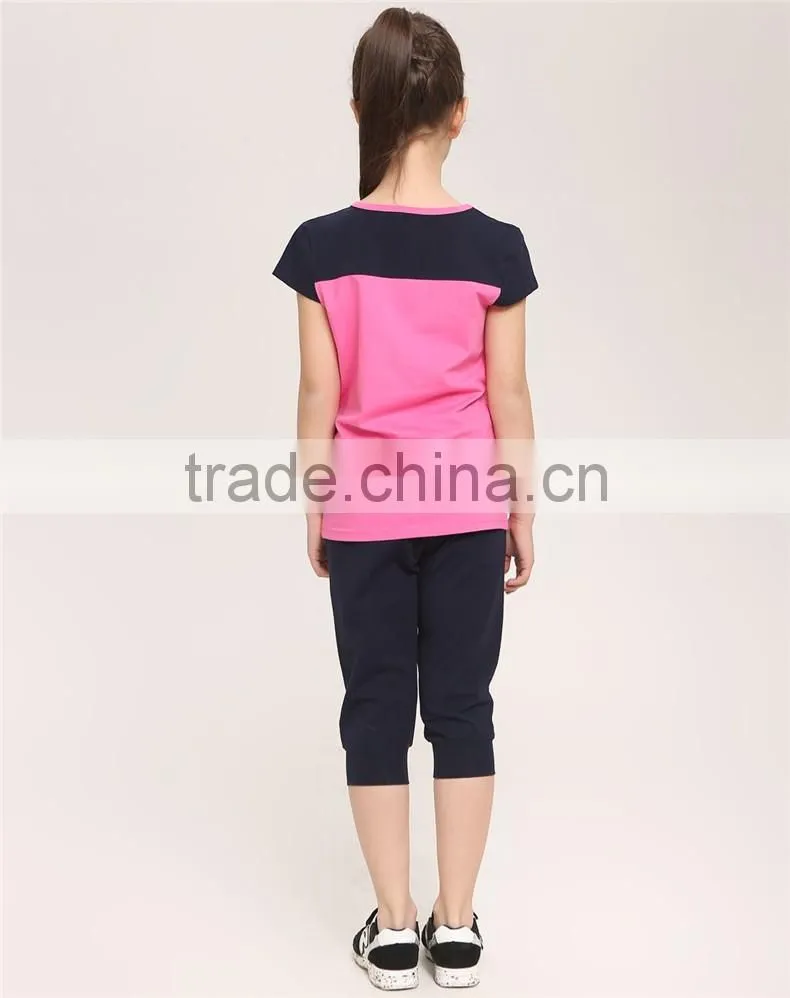 2016 fashion dress leisure short sleeves t shirt children's suit of clithes for little girls