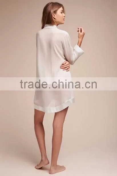 Deep V-neck Pajama Top Long Sleeve Buttons Shirt Sleepwear Loose Elegance Silk Satin Bride Pyjama