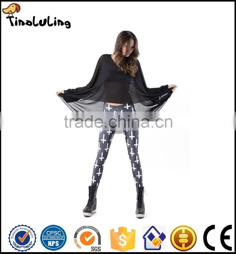 Stretchy Leggings Cross Printing Trousers Fitness Leggings High Waist Slim Jeggings For Womens Casual Women Pants