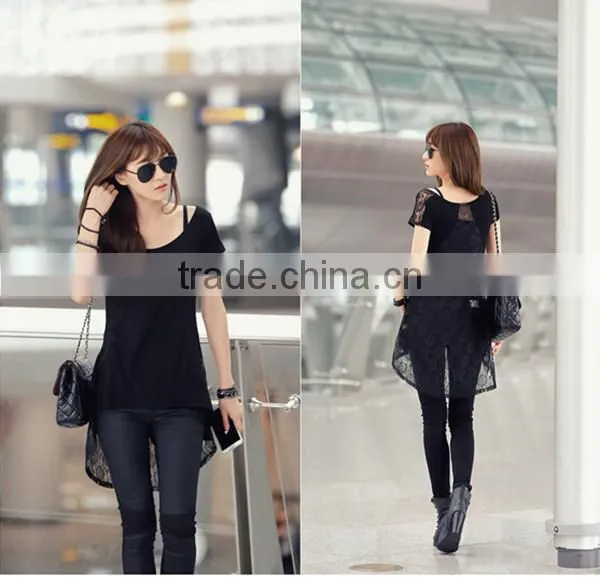 Moq.1pc lace design hollow stitching slim simple blank korean t shirt,Summer style t shirt,t shirt design