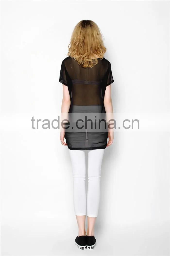 latest summer fashion long style tiger pattern print women t shirts cheap, cotton t shirts with transparent back