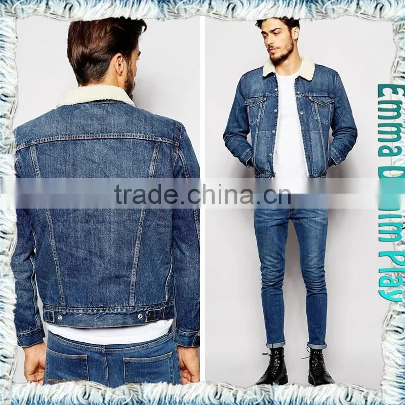 Hot New Detachable Collar Fleece Hole Thick Blue Man Denim Jackets Outwear