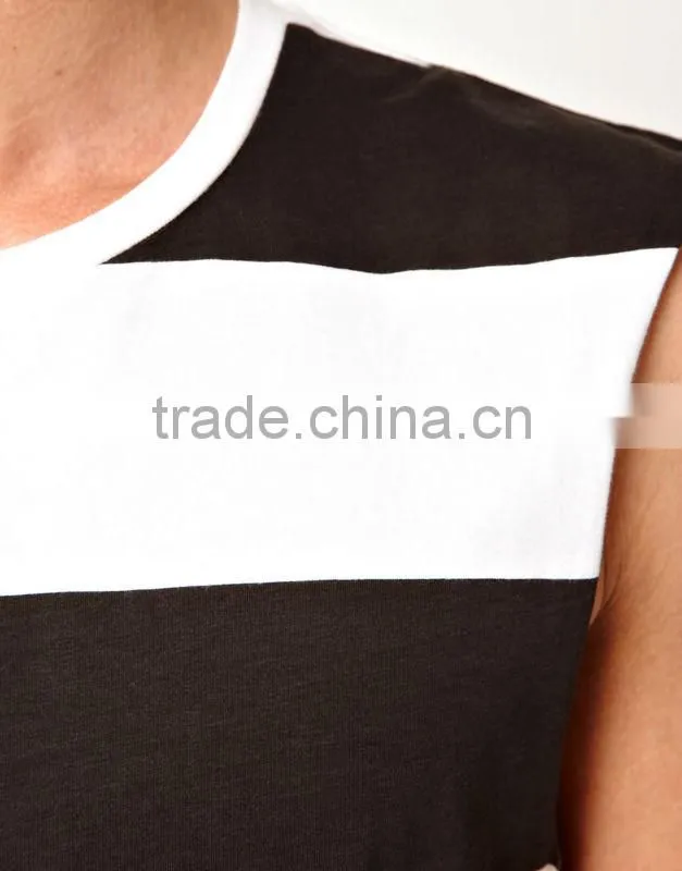 Black and White Stripe Sleeveless T-Shirt