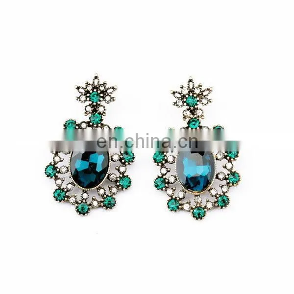 Wholesale sapphire 2014 pouplar imitation fashion alloy stone earrings