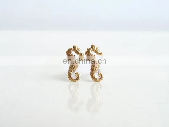 Teeny Tiny Seahorse Stud Earrings Nautical Jewelry Bridesmaid Gift Simple Modern Jewelry