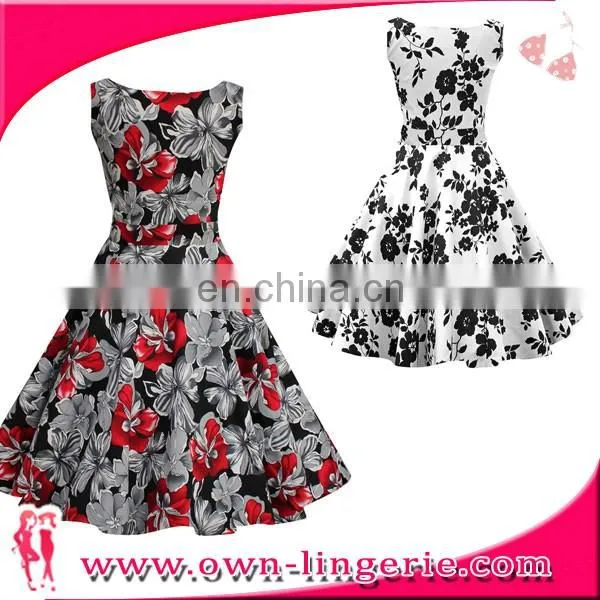 Vintage Swing Party Clothing Rockabilly Dress long sleeve cotton printed one piece plus size maxi dress