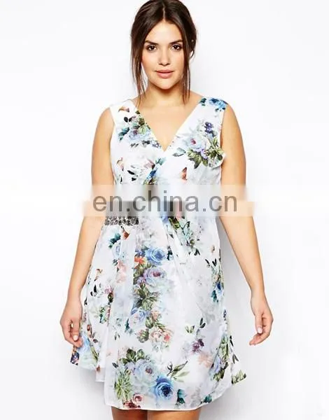 Floral print fat women clothes plus size cocktail dress plus size party dress