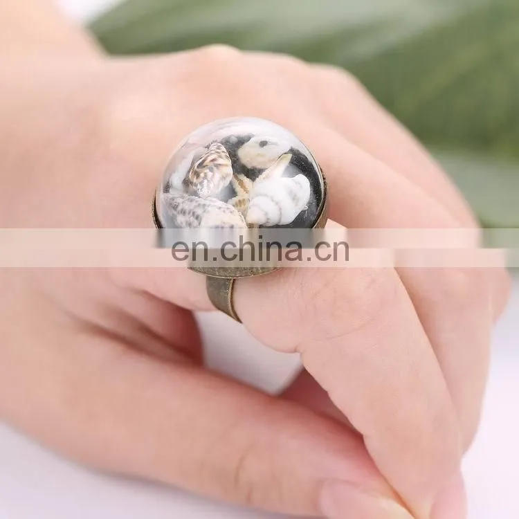 Fashion Vintage Style Antique Copper Ring Couch Black Mini Sand Ring Dome Dangle Adjustable Ring