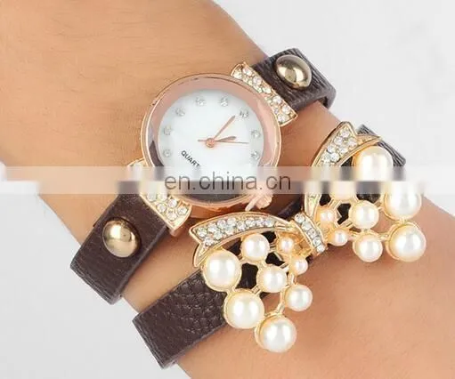 European fashion ladies bracelet watch bowknot retro winding watch butterfly pearl bracelet watches
