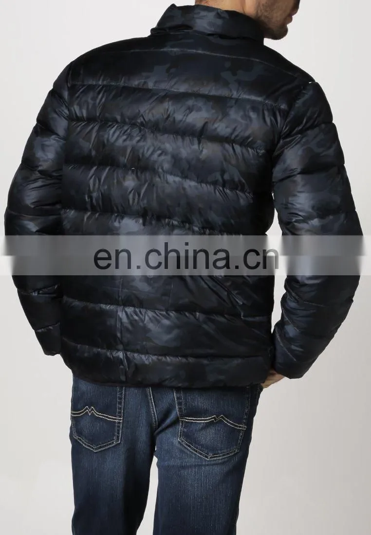 chic navy blue 100%polyester wadding coat for men
