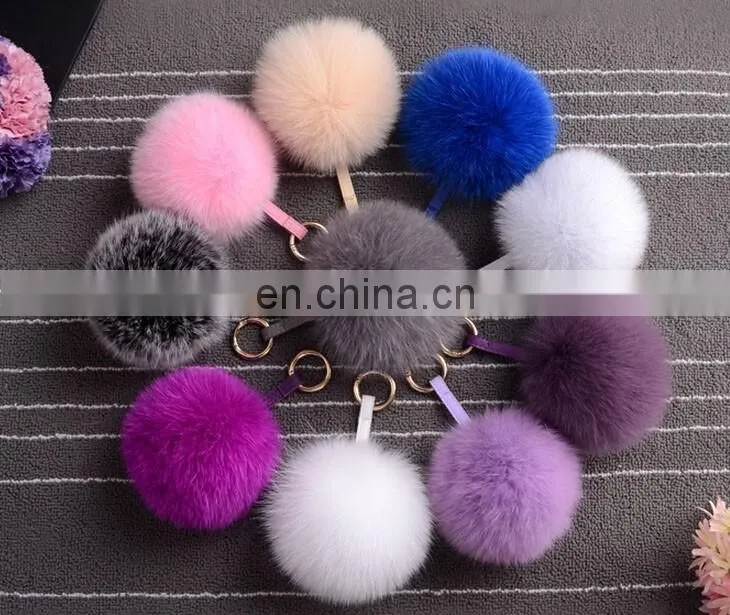 Factory wholesale multicolor and fluffy fox fur pom pom ball keychain