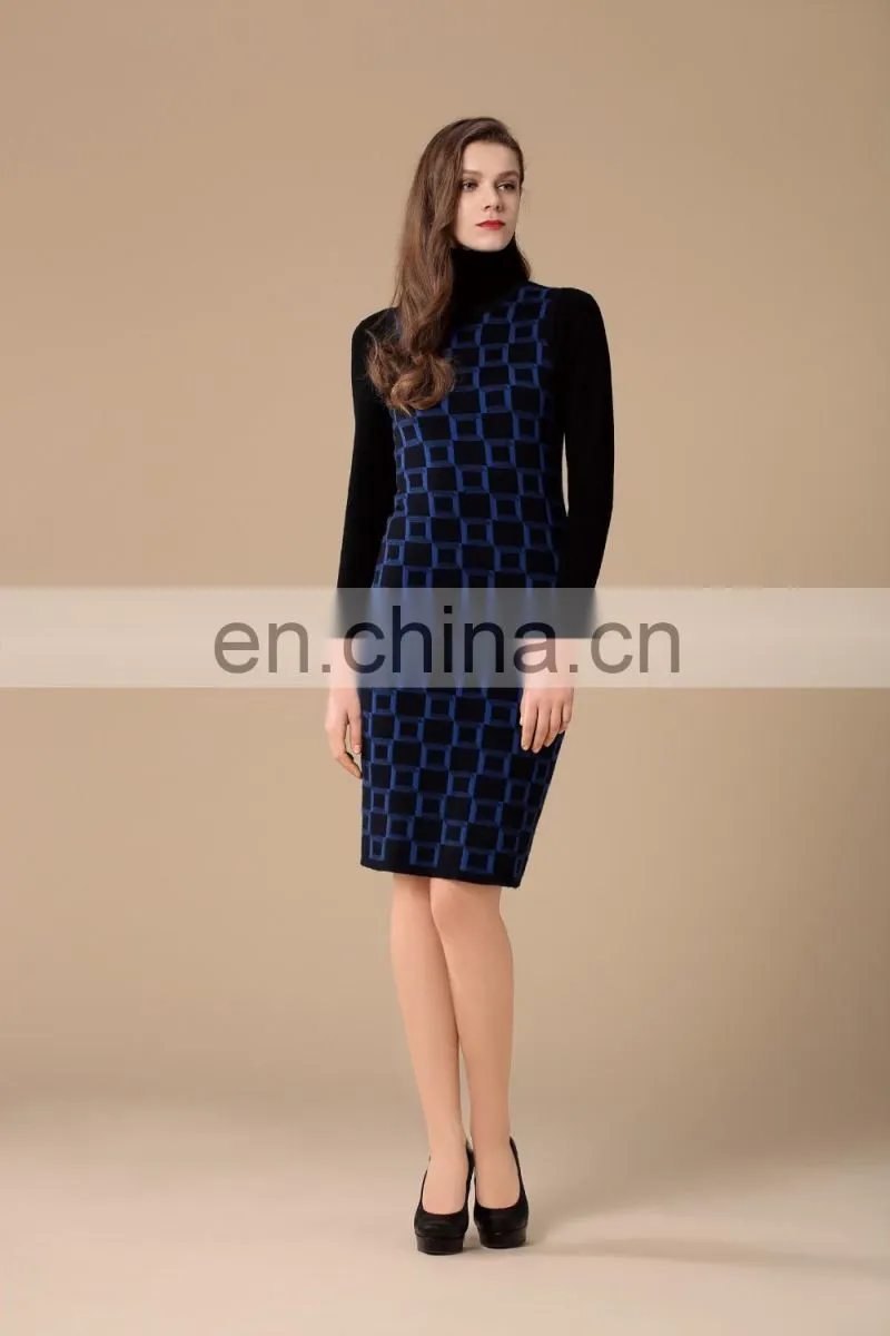 Fashionable turtle neck women's cashmere dress