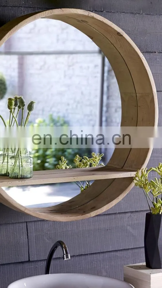 Decorative round Moon mirror with shelf for home wall hanging