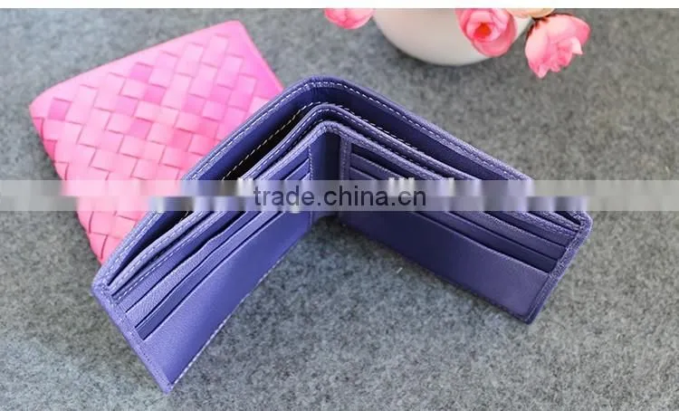 Latest fashion soft woven sheep leather women bifold wallet thin leather wallet