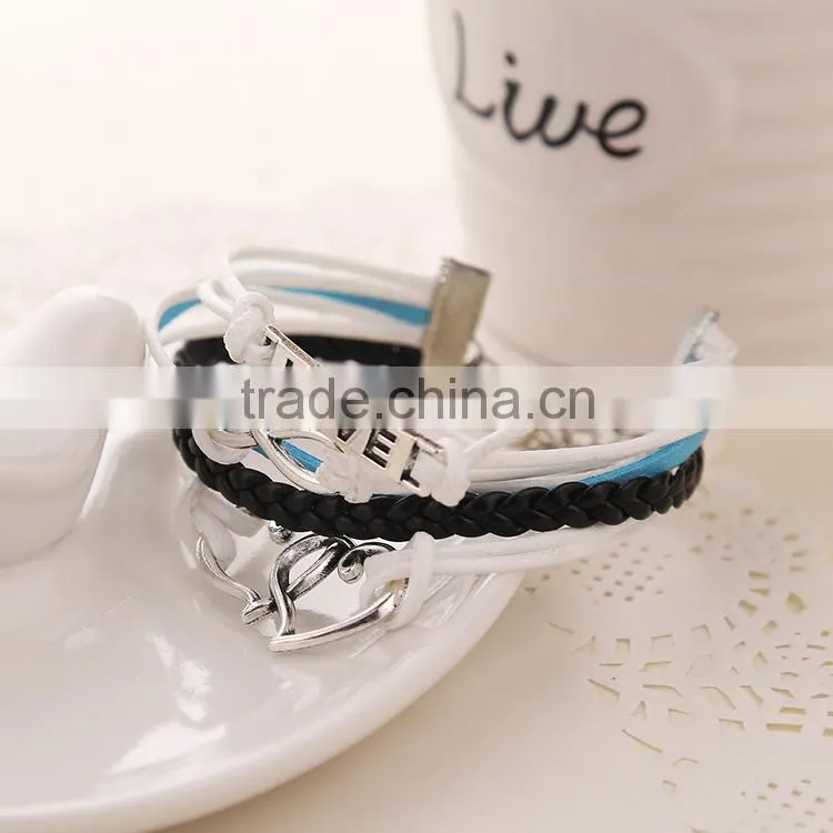 Women's and Men's Love Woven Leather Bracelet Best Friendship Jewelry