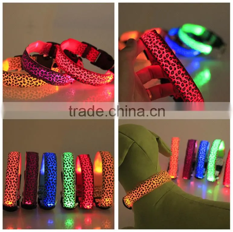 Leopard-print flat fibre LED collar light pet dog collar supports customized size