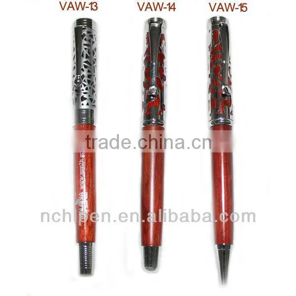 2014 High-End Customized Check Pattern Wooden Pen Set (Roller Pen & Ballpoint Pen)