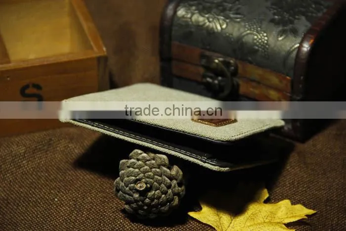Hot Sell Men's Brown Rugged Canvas & Genuine Leather Bifold Bill Fold Wallet Bag