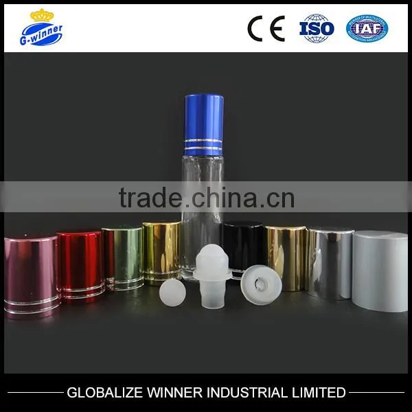 sprial clear roll on bottle with aluminum cap with ball