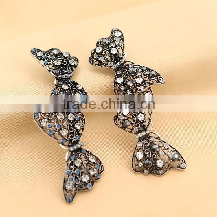 Luxurious Super Cute Loving Butterfly Long Hair Clip Rhinestone Barrettes Hair Ornament Accessories For Women Beauty